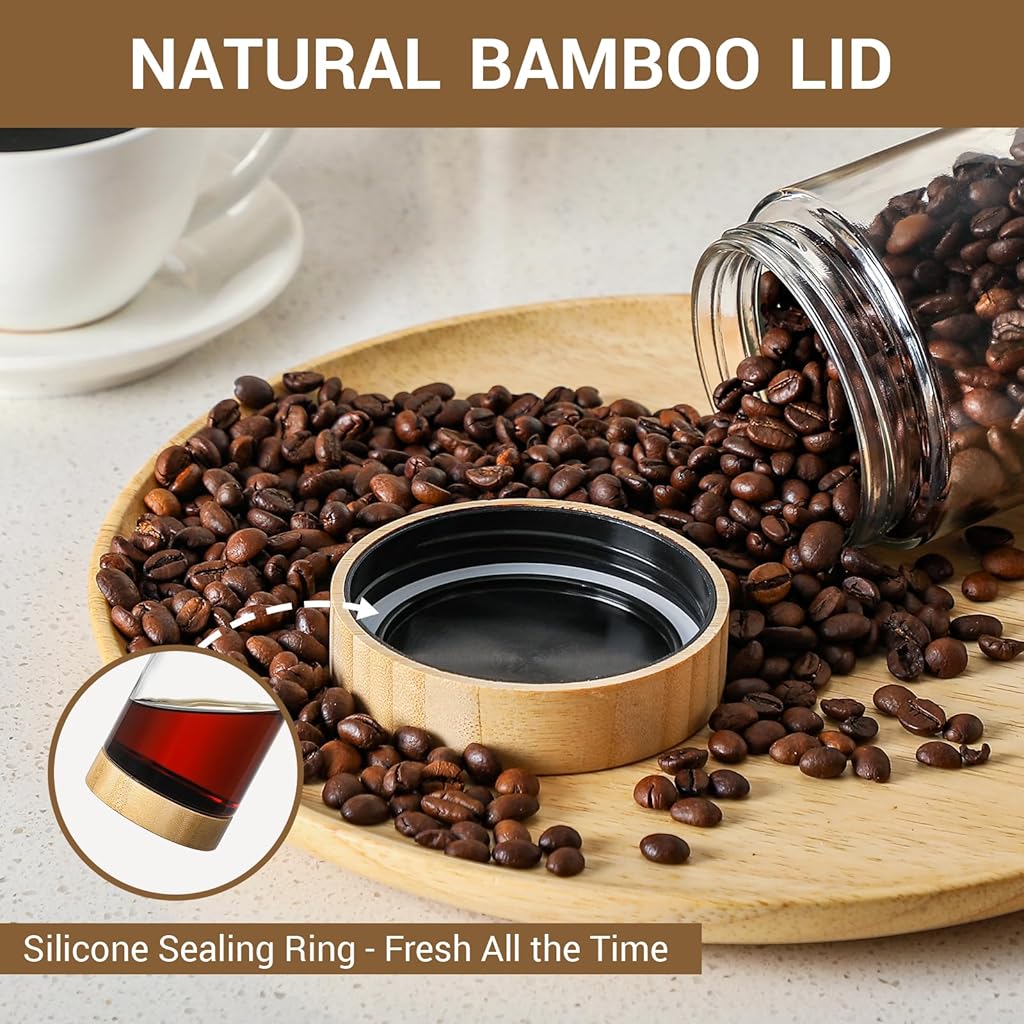 HASTHIP® 16Oz Airtight Glass Jar with Wooden Lid, Kitchen Seasoning Jar Fashion Clear Mason Jars Food Containers Food Storage Glass Bottles for Coffee Beans, Seasoning, Condiment HASTHIP® 16Oz Airtight Glass Jar with Wooden Lid, Kitchen Seasoning Jar Fashion Clear Mason Jars Food Containers Food Storage Glass Bottles for Coffee Beans, Seasoning, Condiment